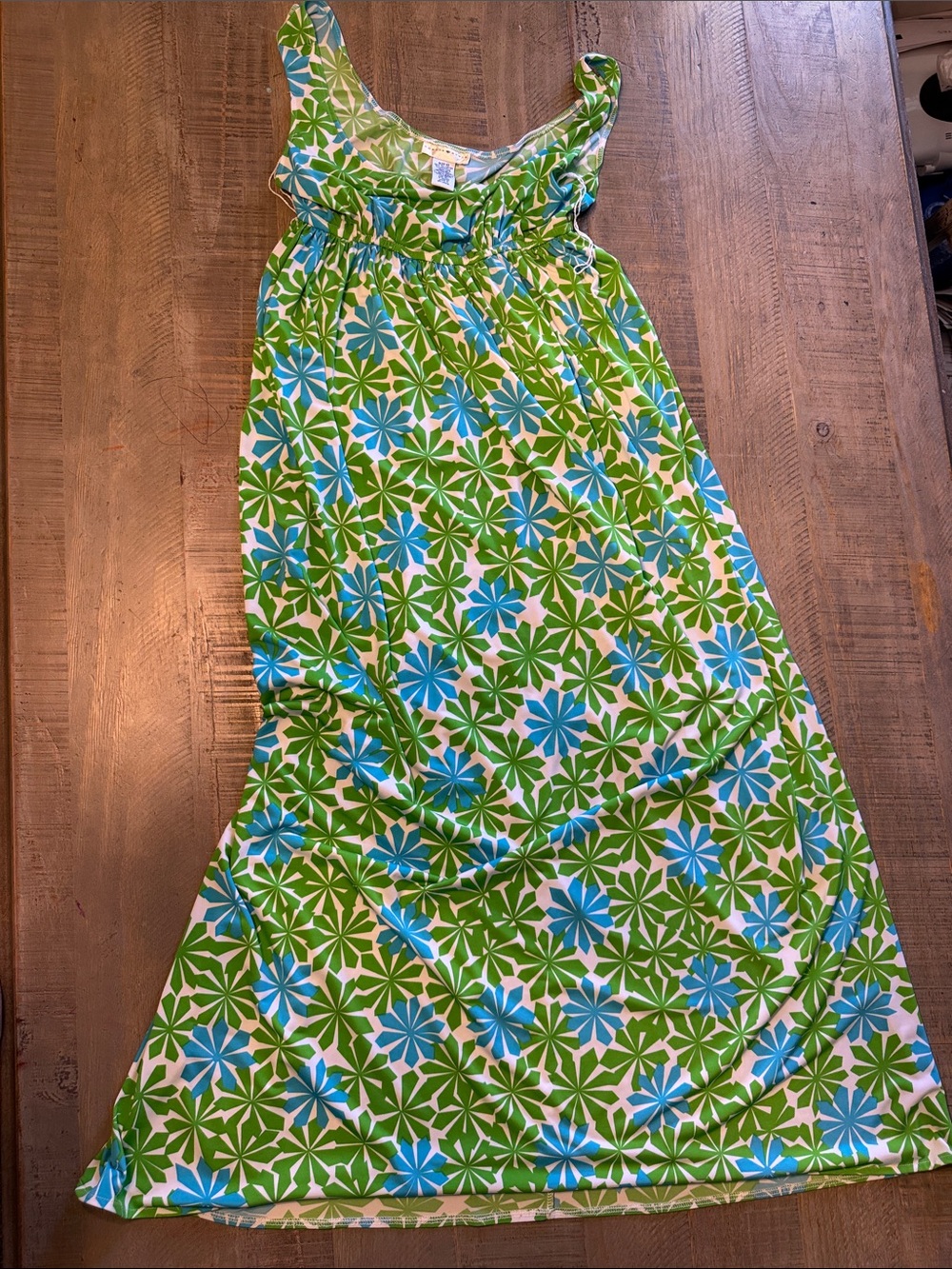 London Style Green & Blue Floral Empire-Waist Midi Dress